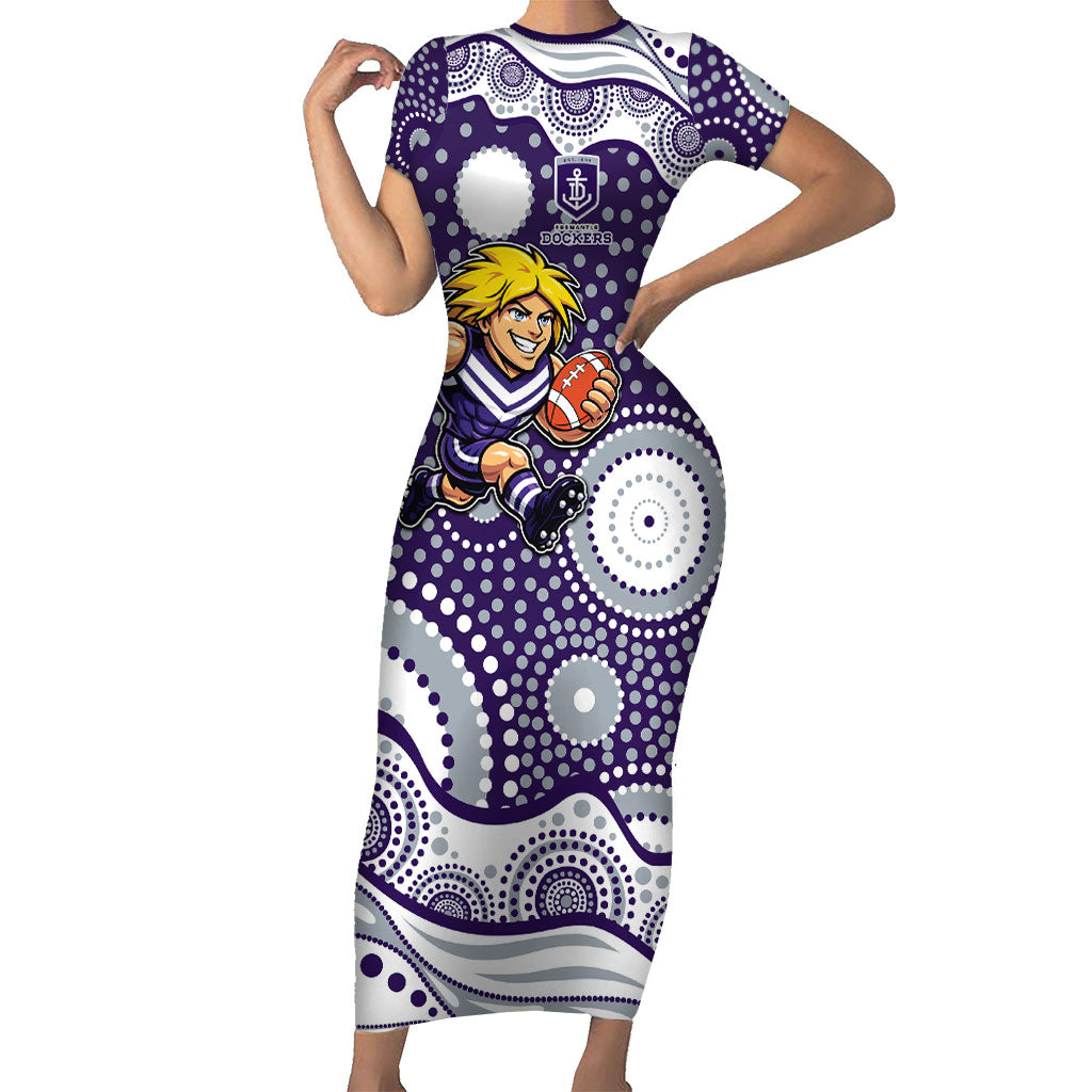 Fremantle Dockers Short Sleeve Bodycon Dress Aboriginal Dot Pattern - Football Mascot Heritage Pride
