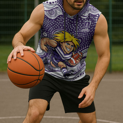 Fremantle Dockers Sleeveless Hoodie Aboriginal Dot Pattern - Football Mascot Heritage Pride