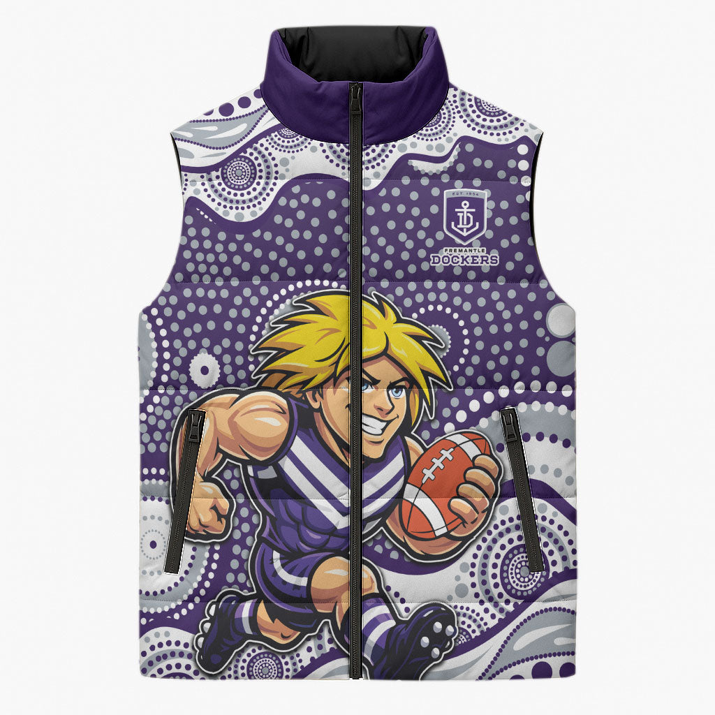 Fremantle Dockers Sleeveless Puffer Jacket Aboriginal Dot Pattern - Football Mascot Heritage Pride