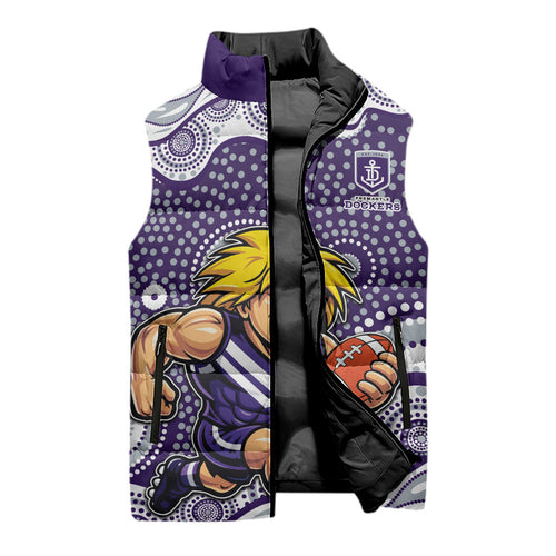 Fremantle Dockers Sleeveless Puffer Jacket Aboriginal Dot Pattern - Football Mascot Heritage Pride