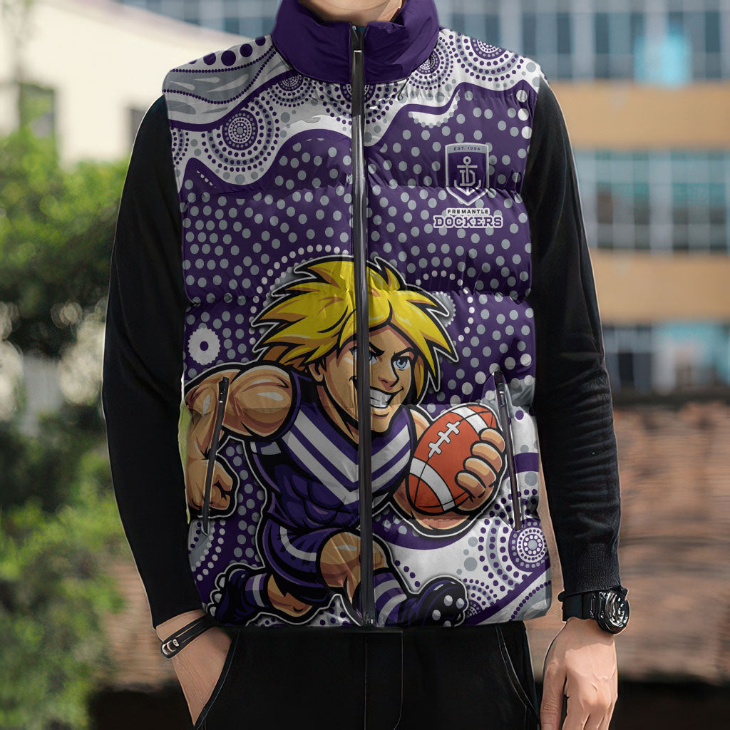 Fremantle Dockers Sleeveless Puffer Jacket Aboriginal Dot Pattern - Football Mascot Heritage Pride