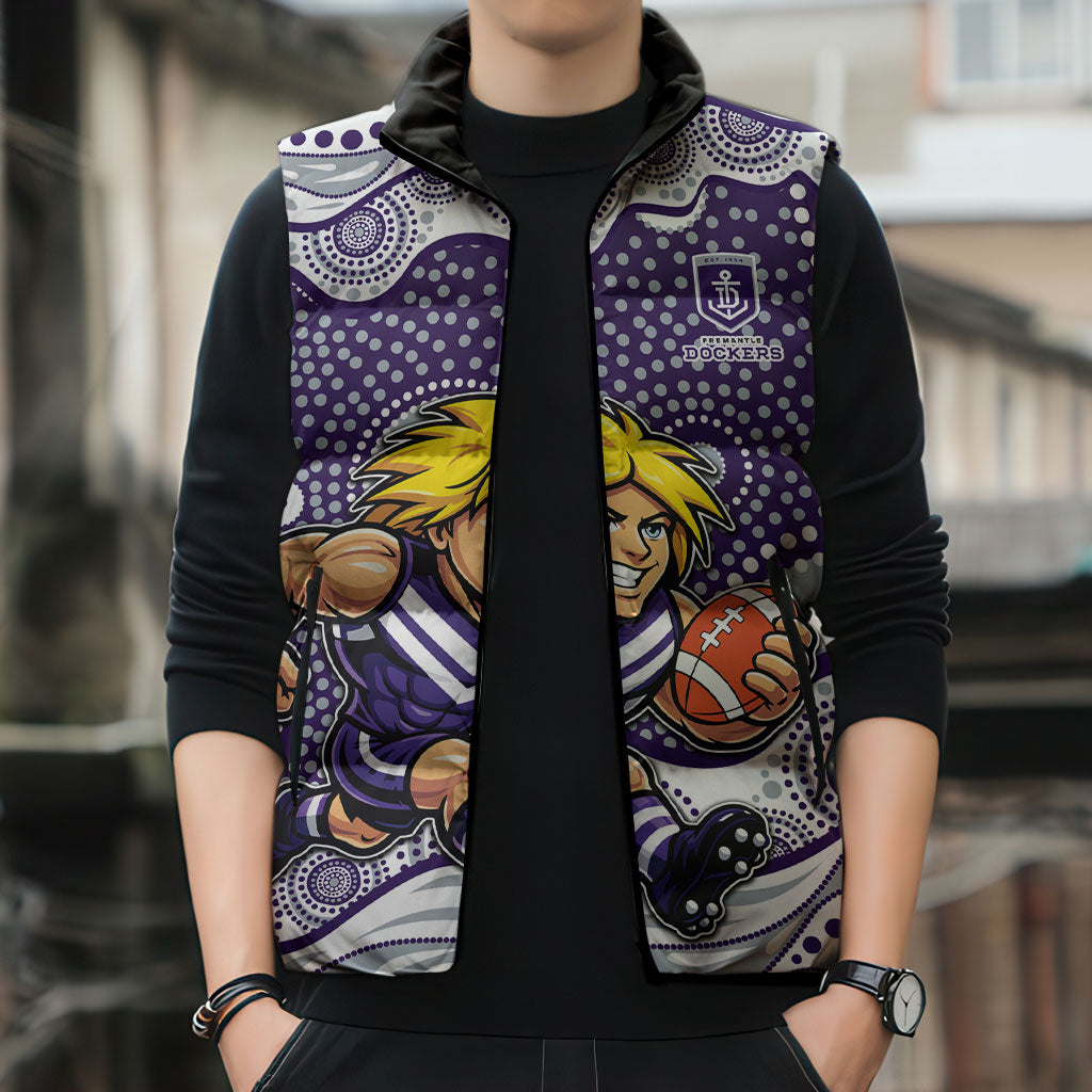 Fremantle Dockers Sleeveless Puffer Jacket Aboriginal Dot Pattern - Football Mascot Heritage Pride