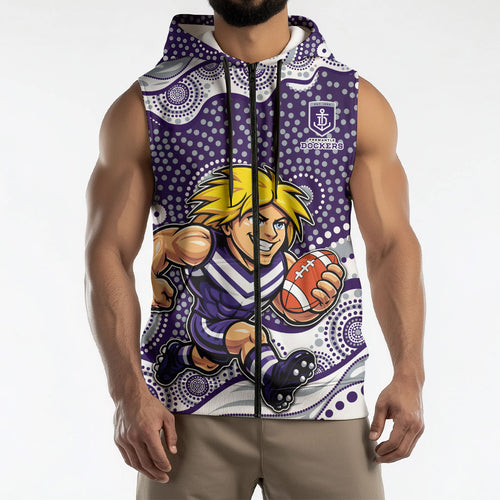 Fremantle Dockers Sleeveless Zip Hoodie Aboriginal Dot Pattern - Football Mascot Heritage Pride
