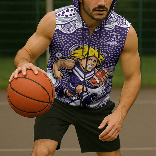 Fremantle Dockers Sleeveless Zip Hoodie Aboriginal Dot Pattern - Football Mascot Heritage Pride