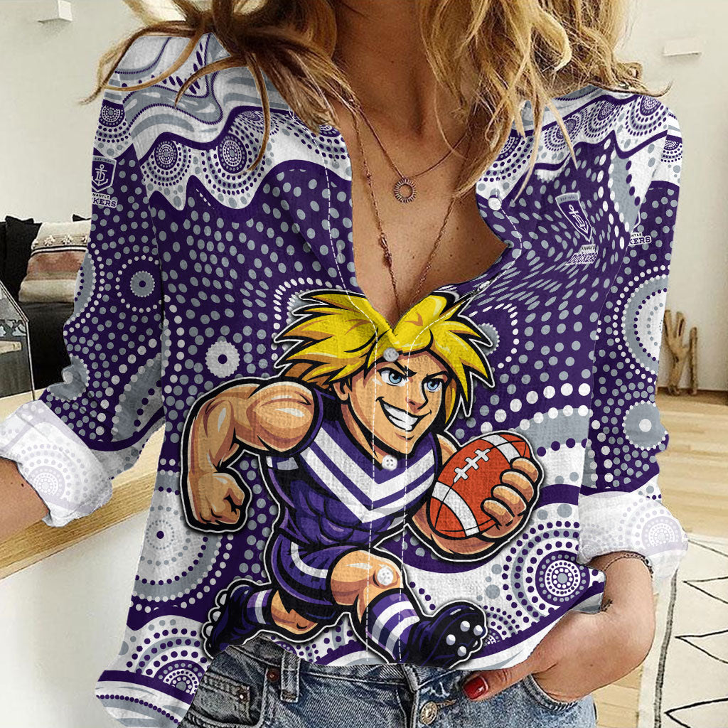 Fremantle Dockers Women Casual Shirt Aboriginal Dot Pattern - Football Mascot Heritage Pride