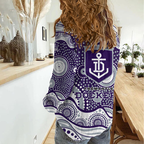 Fremantle Dockers Women Casual Shirt Aboriginal Dot Pattern - Football Mascot Heritage Pride