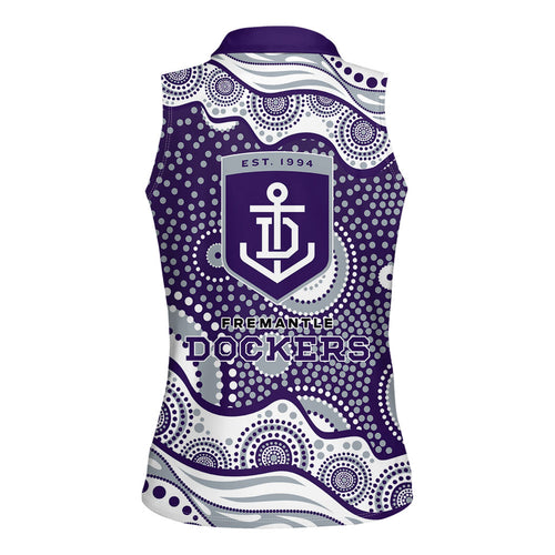 Fremantle Dockers Women Sleeveless Polo Shirt Aboriginal Dot Pattern - Football Mascot Heritage Pride