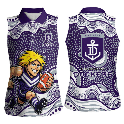 Fremantle Dockers Women Sleeveless Polo Shirt Aboriginal Dot Pattern - Football Mascot Heritage Pride
