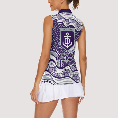 Fremantle Dockers Women Sleeveless Polo Shirt Aboriginal Dot Pattern - Football Mascot Heritage Pride