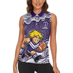Fremantle Dockers Women Sleeveless Polo Shirt Aboriginal Dot Pattern - Football Mascot Heritage Pride