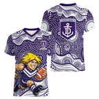 Fremantle Dockers Women V-Neck T-Shirt Aboriginal Dot Pattern - Football Mascot Heritage Pride