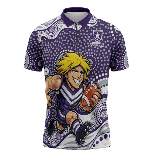 Fremantle Dockers Zipper Polo Shirt Aboriginal Dot Pattern - Football Mascot Heritage Pride