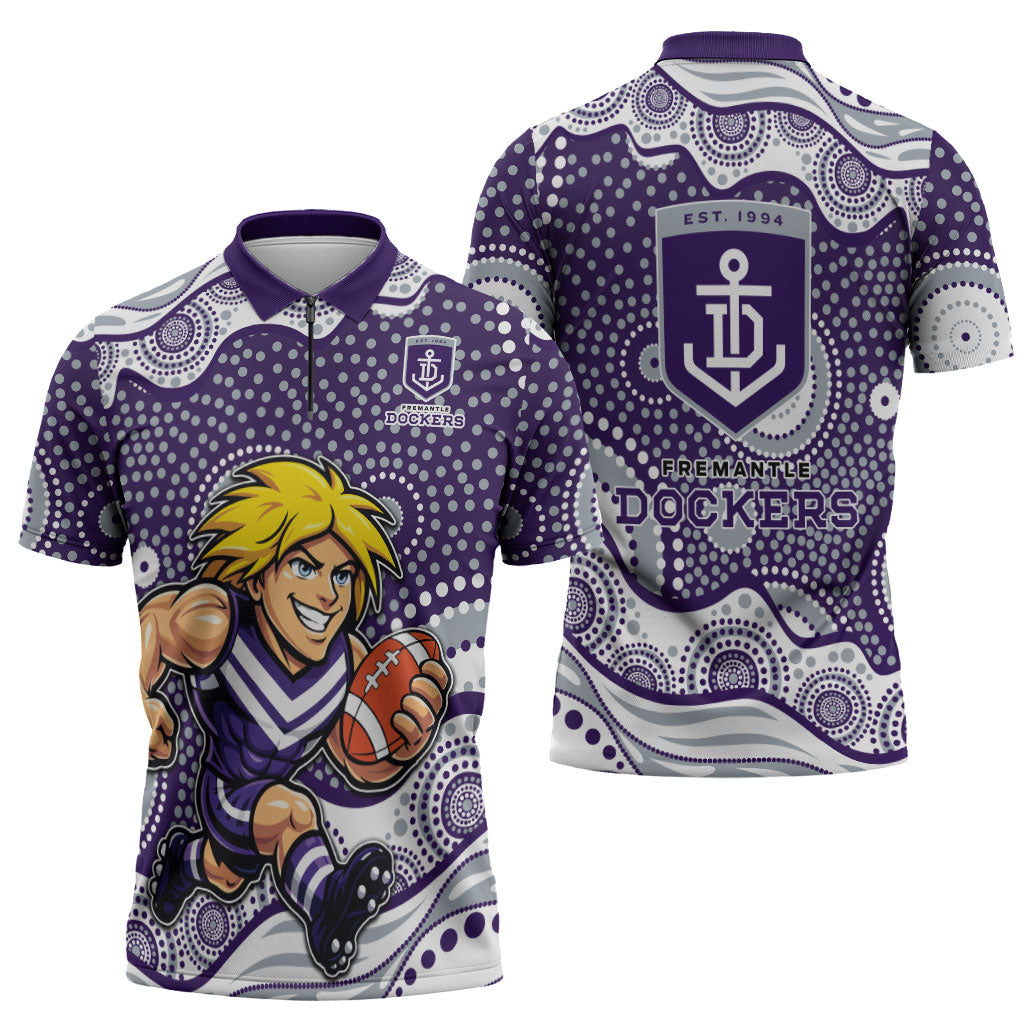 Fremantle Dockers Zipper Polo Shirt Aboriginal Dot Pattern - Football Mascot Heritage Pride