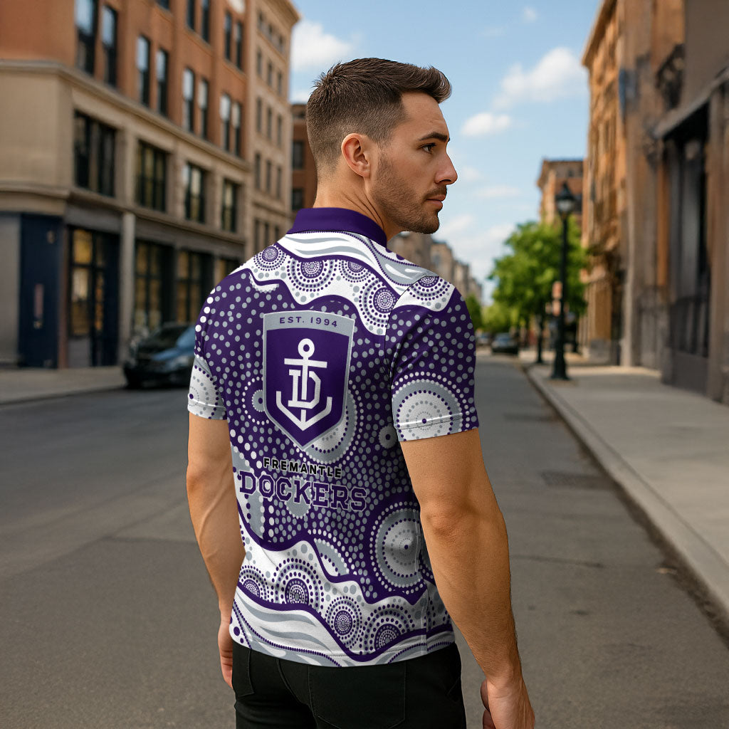 Fremantle Dockers Zipper Polo Shirt Aboriginal Dot Pattern - Football Mascot Heritage Pride