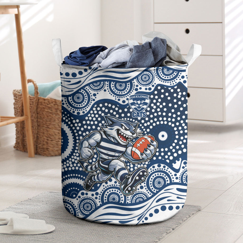 Geelong Cats Laundry Basket Aboriginal Dot Pattern - Football Mascot Heritage Pride