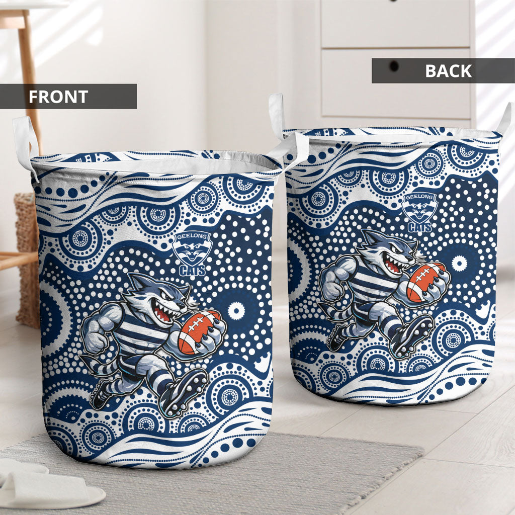 Geelong Cats Laundry Basket Aboriginal Dot Pattern - Football Mascot Heritage Pride