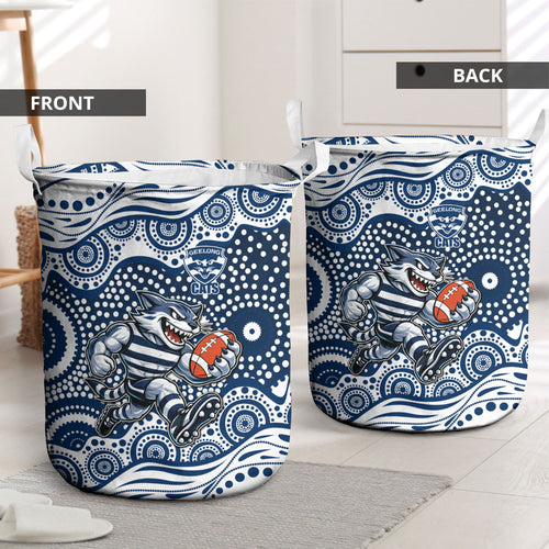 Geelong Cats Laundry Basket Aboriginal Dot Pattern - Football Mascot Heritage Pride
