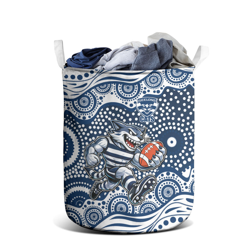 Geelong Cats Laundry Basket Aboriginal Dot Pattern - Football Mascot Heritage Pride