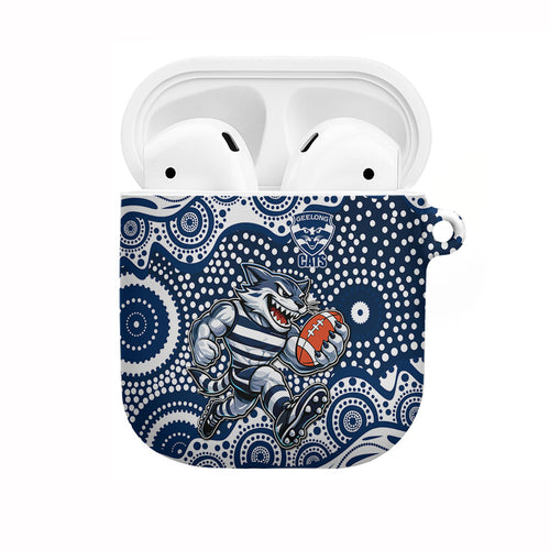 Geelong Cats AirPods Case Aboriginal Dot Pattern - Football Mascot Heritage Pride