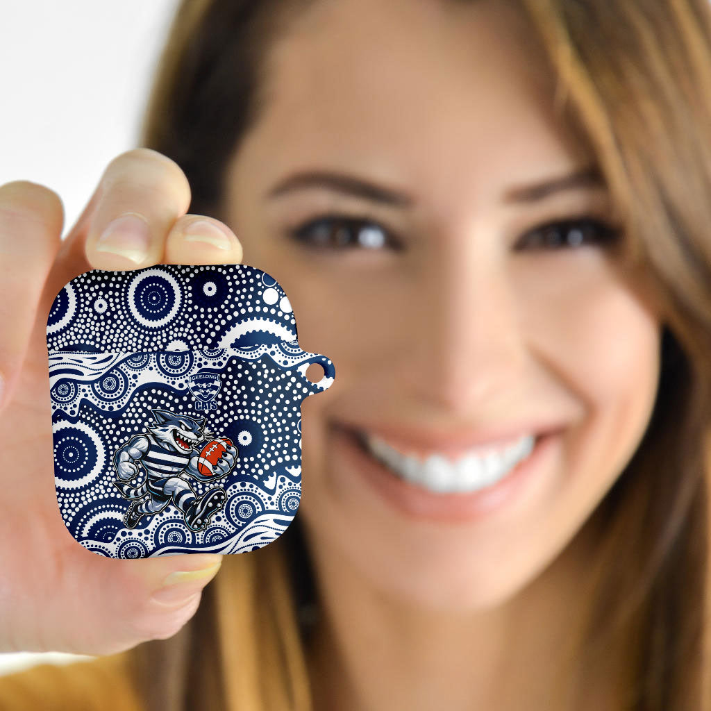 Geelong Cats AirPods Case Aboriginal Dot Pattern - Football Mascot Heritage Pride