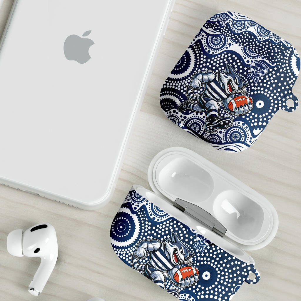 Geelong Cats AirPods Case Aboriginal Dot Pattern - Football Mascot Heritage Pride