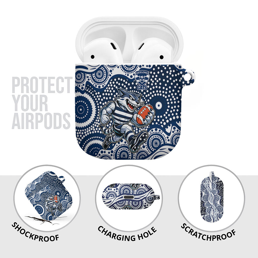 Geelong Cats AirPods Case Aboriginal Dot Pattern - Football Mascot Heritage Pride