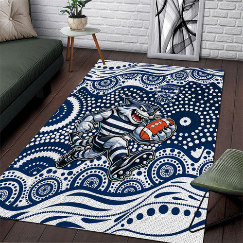 Geelong Cats Area Rug Aboriginal Dot Pattern - Football Mascot Heritage Pride