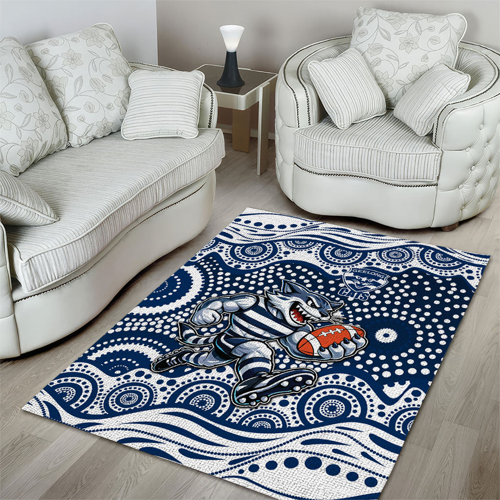 Geelong Cats Area Rug Aboriginal Dot Pattern - Football Mascot Heritage Pride