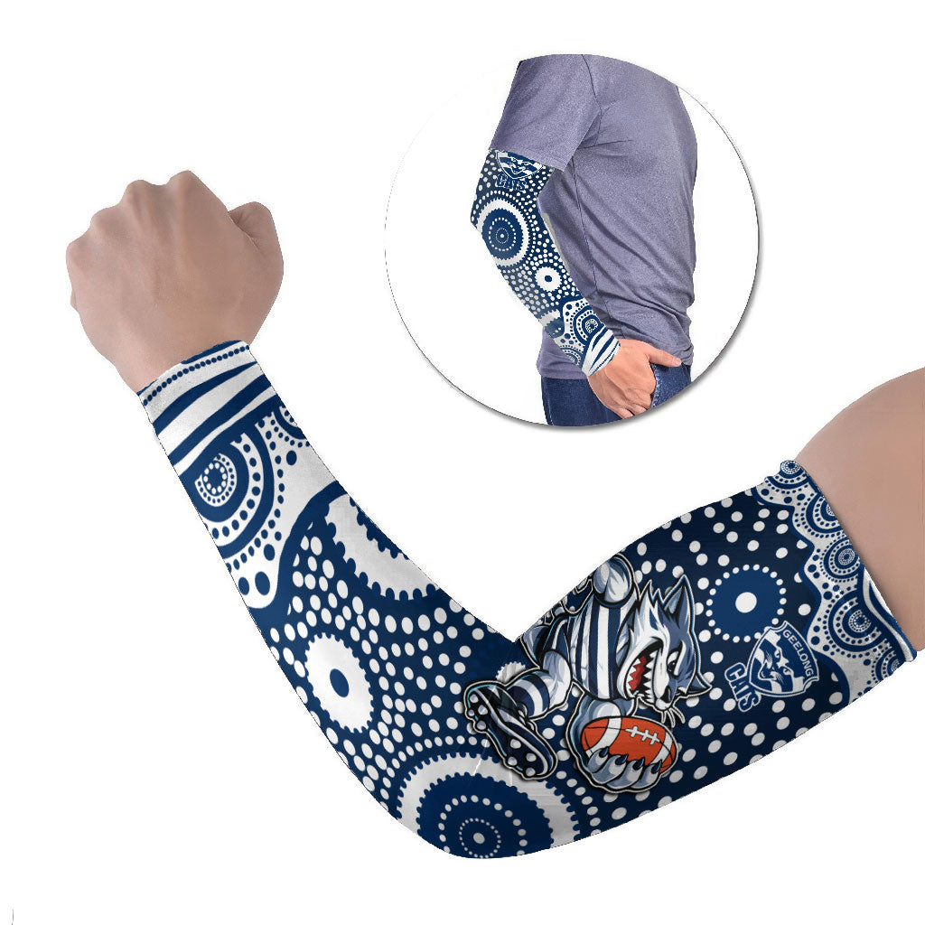 Geelong Cats Arm Sleeves Aboriginal Dot Pattern - Football Mascot Heritage Pride