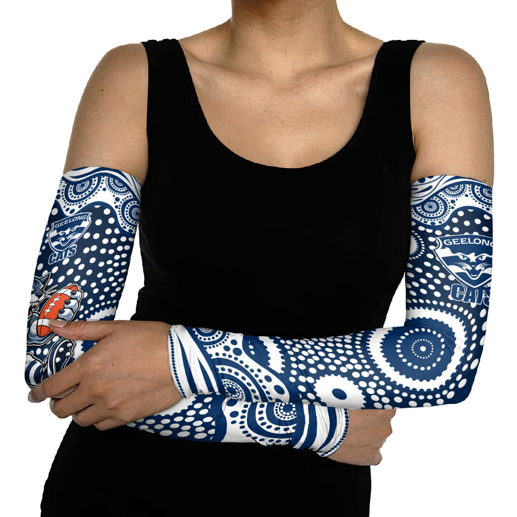 Geelong Cats Arm Sleeves Aboriginal Dot Pattern - Football Mascot Heritage Pride
