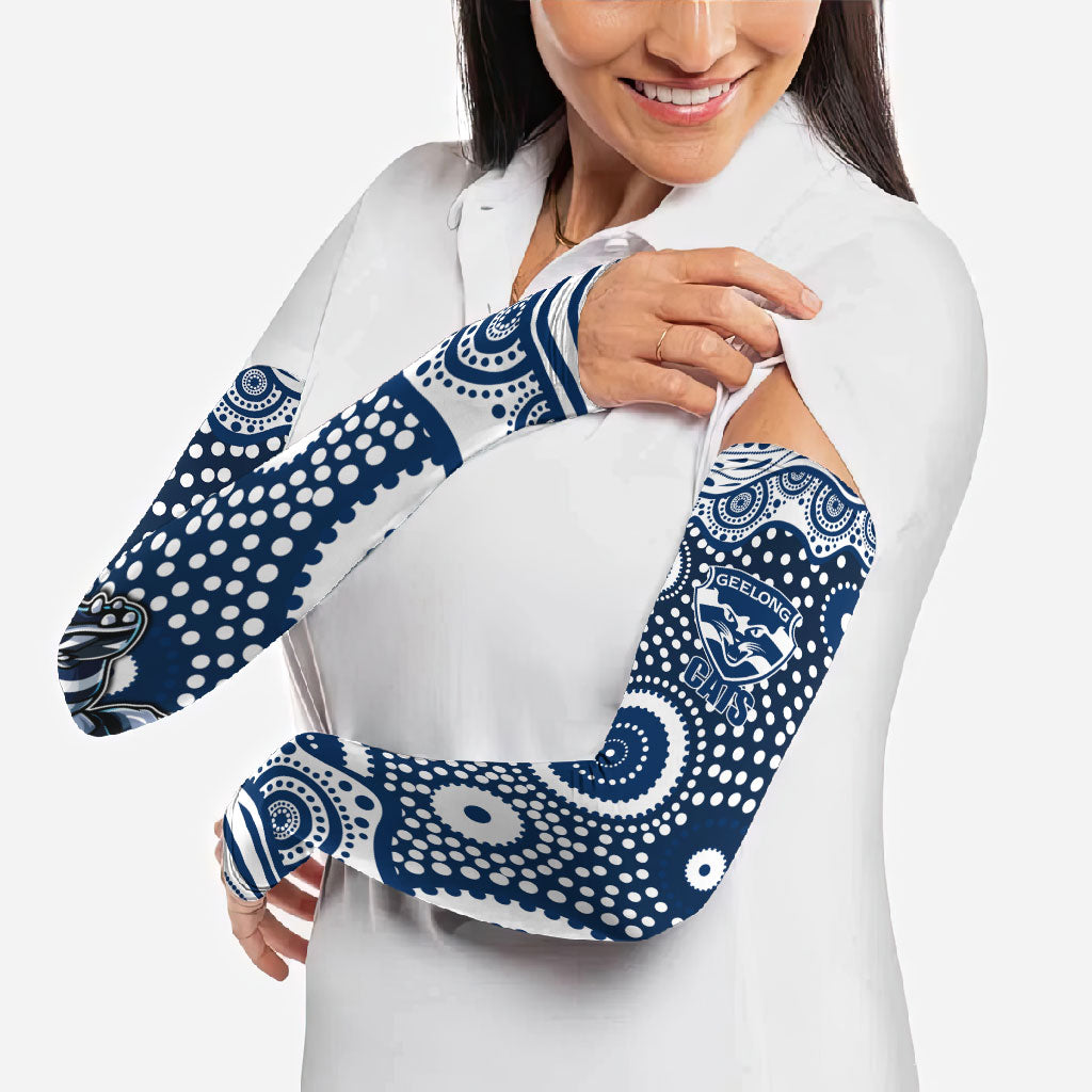 Geelong Cats Arm Sleeves Aboriginal Dot Pattern - Football Mascot Heritage Pride