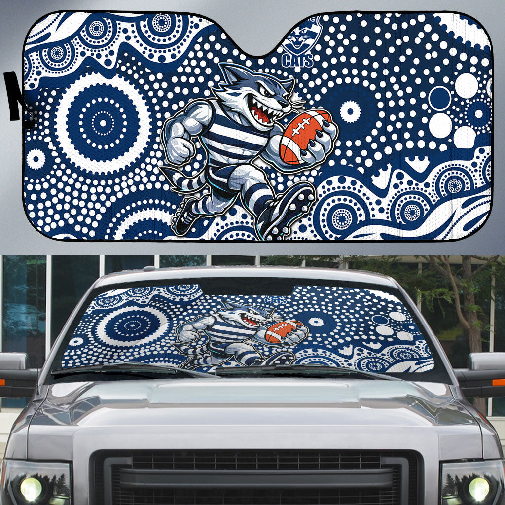 Geelong Cats Auto Sun Shade Aboriginal Dot Pattern - Football Mascot Heritage Pride