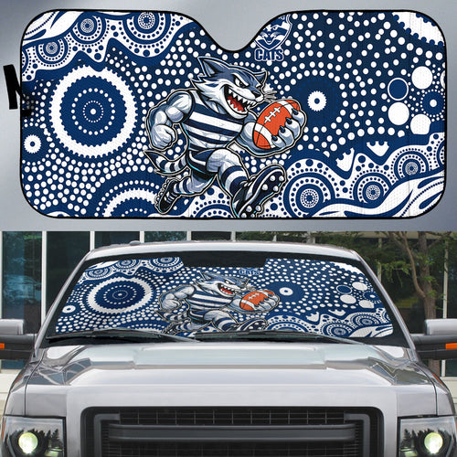 Geelong Cats Auto Sun Shade Aboriginal Dot Pattern - Football Mascot Heritage Pride