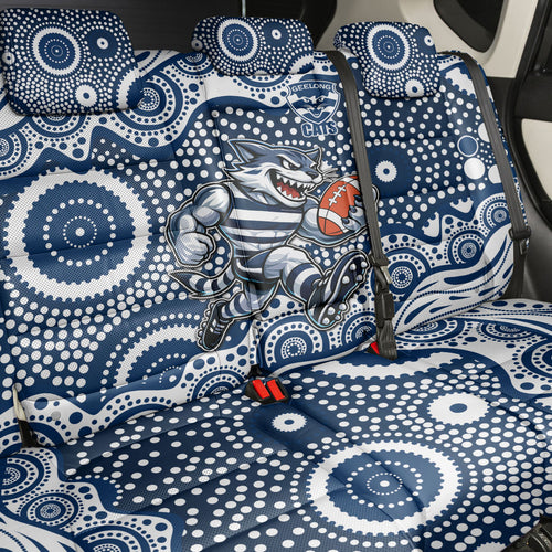 Geelong Cats Back Car Seat Cover Aboriginal Dot Pattern - Football Mascot Heritage Pride