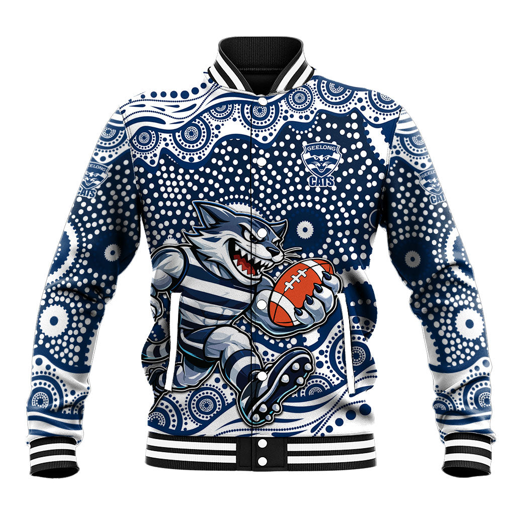 Geelong Cats Baseball Jacket Aboriginal Dot Pattern - Football Mascot Heritage Pride