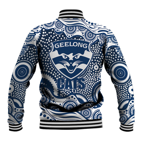Geelong Cats Baseball Jacket Aboriginal Dot Pattern - Football Mascot Heritage Pride