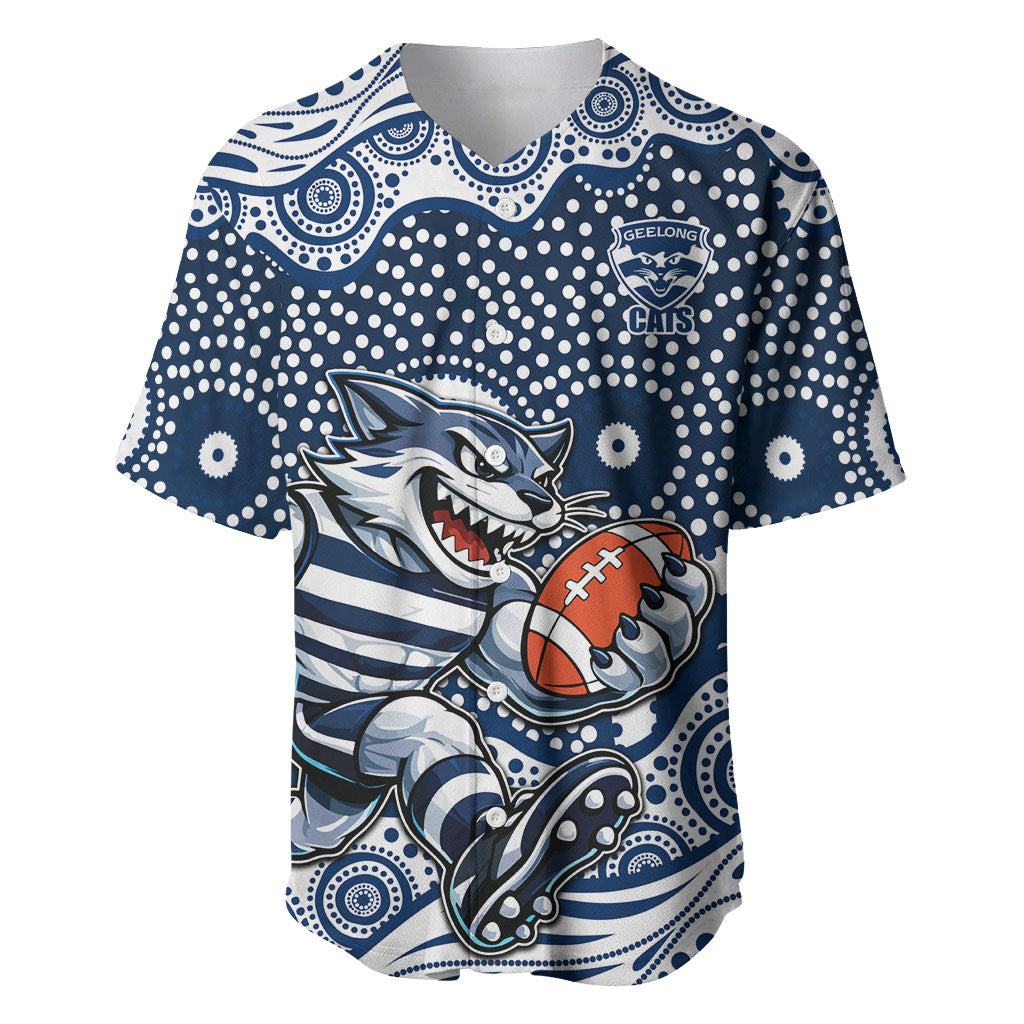 Geelong Cats Baseball Jersey Aboriginal Dot Pattern - Football Mascot Heritage Pride