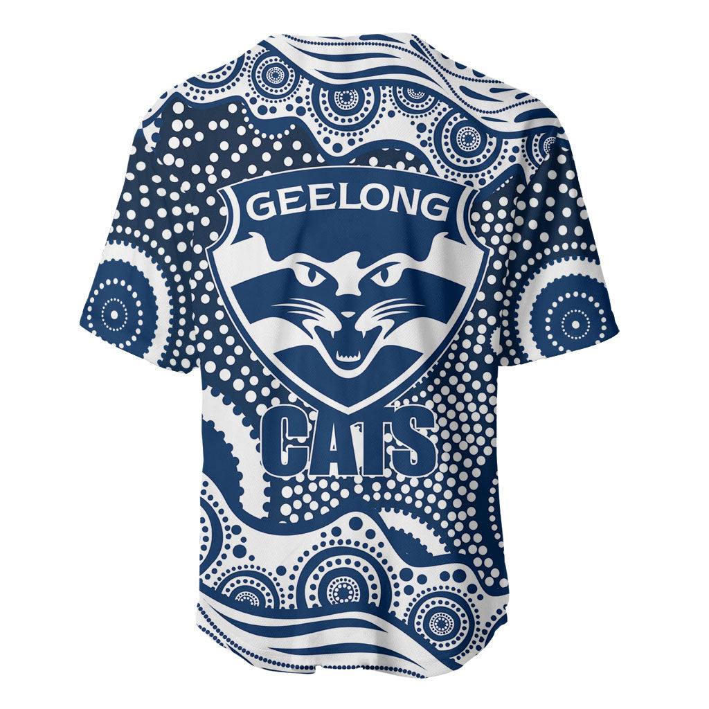 Geelong Cats Baseball Jersey Aboriginal Dot Pattern - Football Mascot Heritage Pride