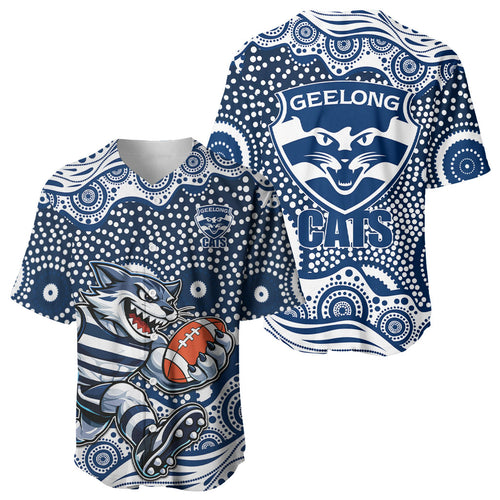 Geelong Cats Baseball Jersey Aboriginal Dot Pattern - Football Mascot Heritage Pride