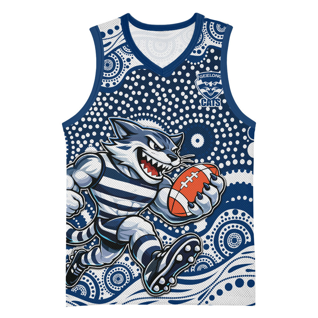 Geelong Cats Basketball Jersey Aboriginal Dot Pattern - Football Mascot Heritage Pride