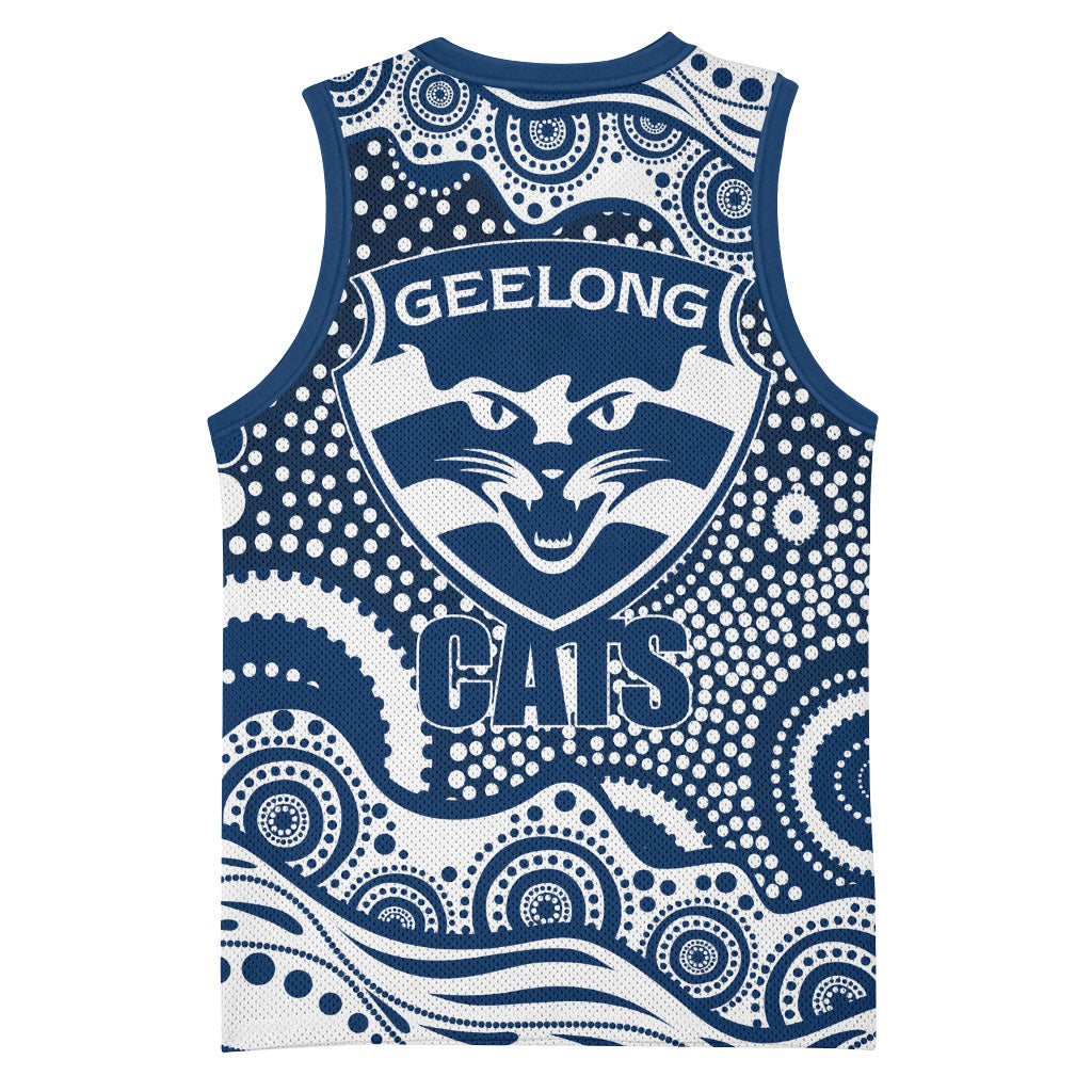 Geelong Cats Basketball Jersey Aboriginal Dot Pattern - Football Mascot Heritage Pride
