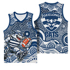 Geelong Cats Basketball Jersey Aboriginal Dot Pattern - Football Mascot Heritage Pride