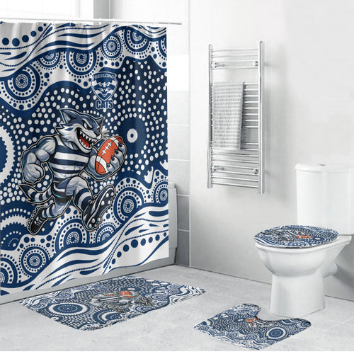 Geelong Cats Bathroom Set Aboriginal Dot Pattern - Football Mascot Heritage Pride