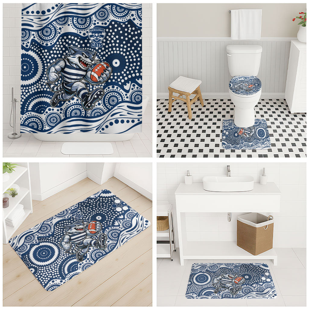 Geelong Cats Bathroom Set Aboriginal Dot Pattern - Football Mascot Heritage Pride