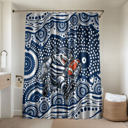 Geelong Cats Bathroom Set Aboriginal Dot Pattern - Football Mascot Heritage Pride