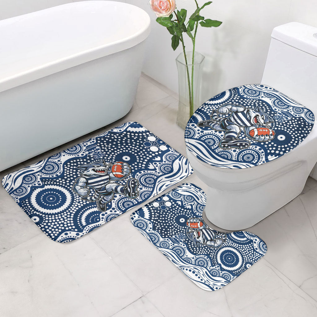 Geelong Cats Bathroom Set Aboriginal Dot Pattern - Football Mascot Heritage Pride