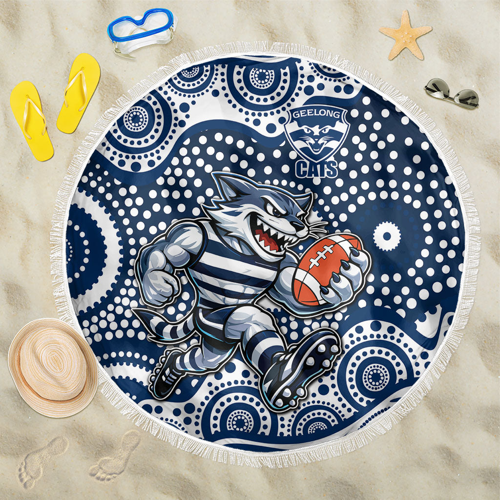 Geelong Cats Beach Blanket Aboriginal Dot Pattern - Football Mascot Heritage Pride
