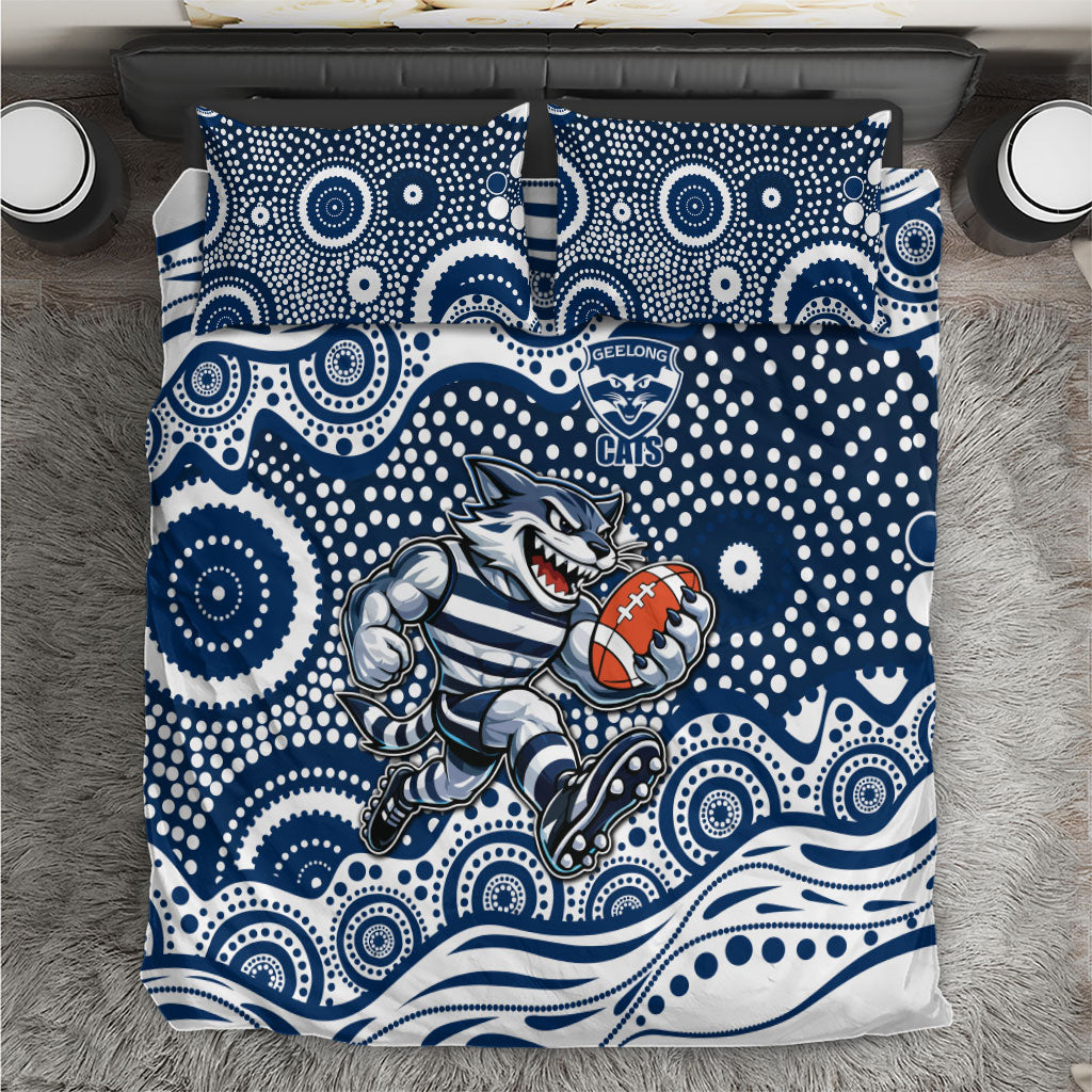 Geelong Cats Bedding Set Aboriginal Dot Pattern - Football Mascot Heritage Pride