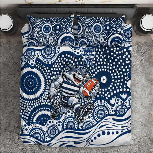 Geelong Cats Bedding Set Aboriginal Dot Pattern - Football Mascot Heritage Pride