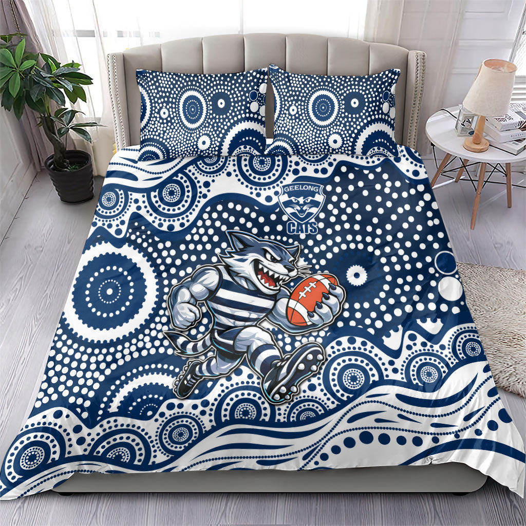 Geelong Cats Bedding Set Aboriginal Dot Pattern - Football Mascot Heritage Pride